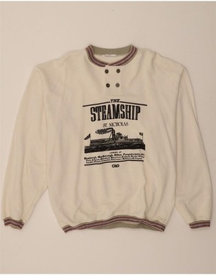 VINTAGE Mens Graphic Sweatshirt Jumper Large Off White Cotton DL14