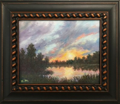 END OF THE DAY- original framed 8X10 inch oil skyscape painting by K. McDermott