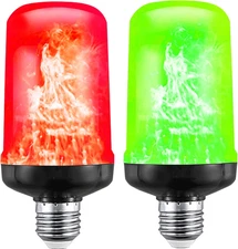 Red Green Flame Light Bulbs, Flickering Light Bulb with 4 Modes Upside down Effe