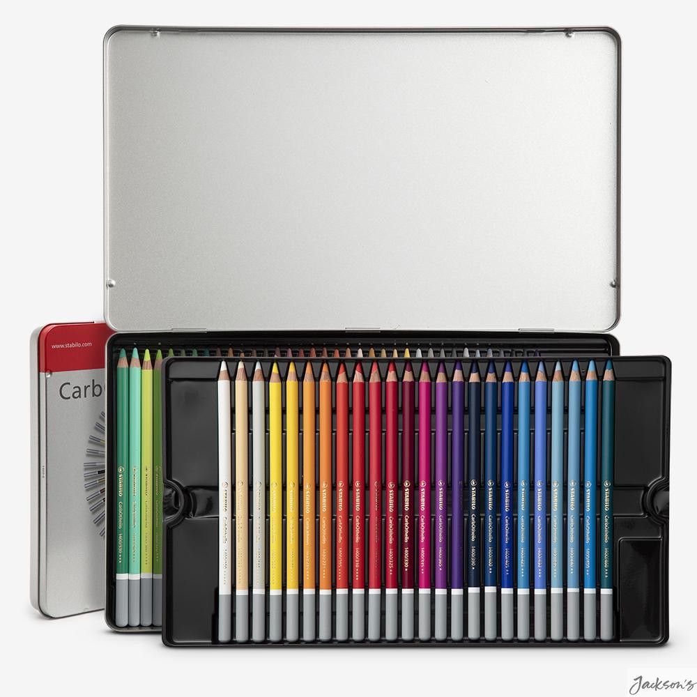 Stabilo CarbOthello Pastel Pencil Metal Tin Set 60 With Sharpener Eraser Blender