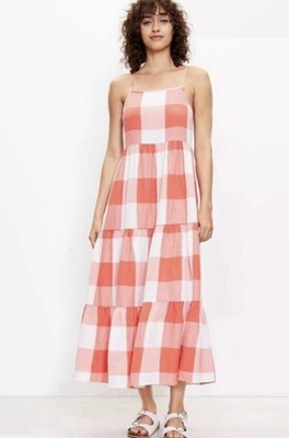 lou and grey gingham dress Lou Grey Shirt Dress Womens Small P Linen Tan Shift Gingham Button Up Shift