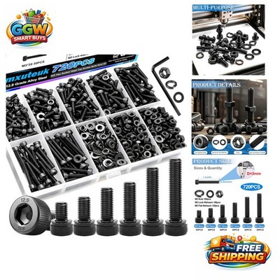 M3 Screws Assortment Kit (720pcs) - Hex Socket Bolts & Nuts for DIY Projects