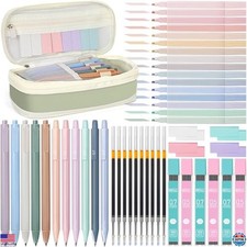 52 PCS Aesthetic School Supplies Set with Pencil Case, Pastel Highlighters