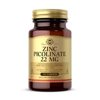 Solgar Zinc Picolinate 22 mg, 100 Tablets - 100 Count (Pack of 1), No Color