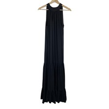Vince Camuto Dress Black XS Tiered Maxi Bow Back Sleeveless Flowy Classic Glam