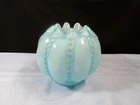 Fenton Blue Overlay Glass Beaded Melon Large Rose Bowl Vase 4 3/4" Tall