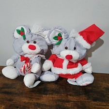 Vintage 1987/88 Fisher Price Puffalumps Christmas Mouse Plush Set - 2 PC