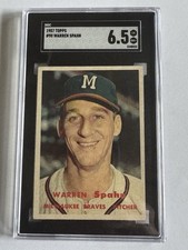 1957 Topps #90 Warren Spahn Milwaukee Braves Card HOF SGC 6.5 EX-MT+