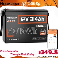 Humsienk Bluetooth 12V 314Ah 300Ah LiFePO4 Lithium Battery Solar Trolling motor
