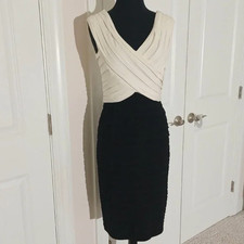 ADRIANNA PAPELL Colorblock Crossover V-Neck Sleeveless Sheath Dress 6/8 $129