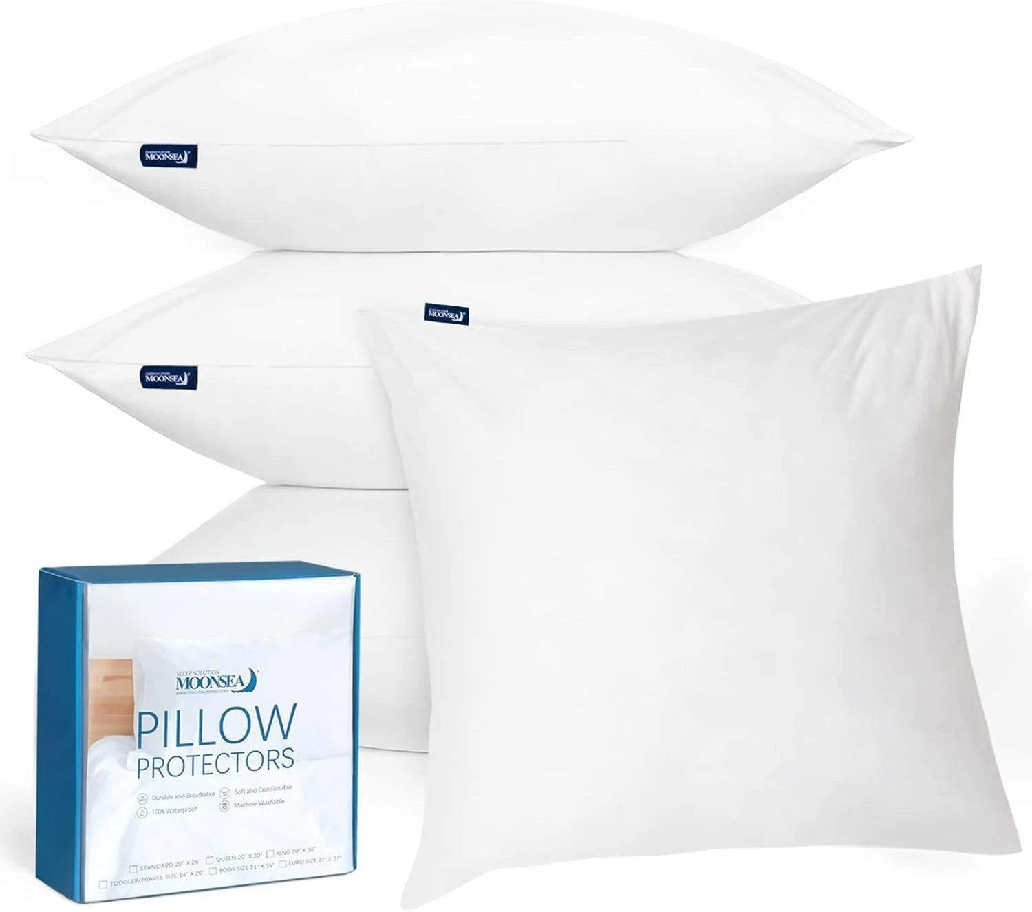 Pillow Cover 18"x18" Set of 4 Waterproof Zippered Square Throw Pillow Protectors