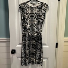 Dunia Sleeveless Faux Wrap Black and White Dress. Size Large.