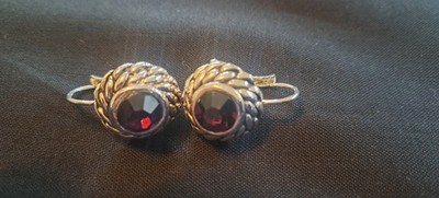Vintage Earrings Red Faceted Stones in  Silver Tone. Southwest Jewelry 