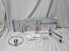 Glacier Bay Sadira 3-Piece Bath Hardware Set Towel Bar Ring Toilet Paper Holder