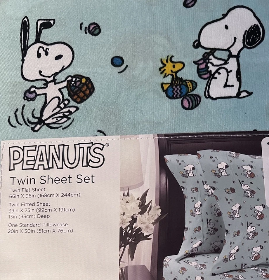 Juego de sábanas dobles Peanuts Snoopy cesta de Pascua azul con huevos juego de 3 piezas de Berkshire Foto 2 de 3