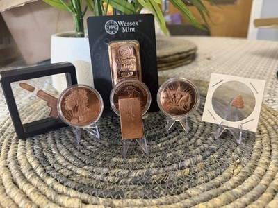 Unikat 7 Stück .999 Feinkupfer Konvolut 5oz Wessex Mint & Medaillen & 3D Mint