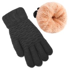 Women's Winter Warm Touch Screen Gloves Womens Thermal Cable Knit Wool Black