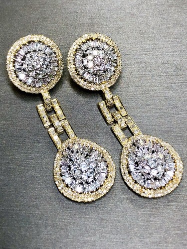 Estate 18K Baguette Round Diamond Articulating Drop Omega Back Earrings 9.30cttw - Picture 8 of 8
