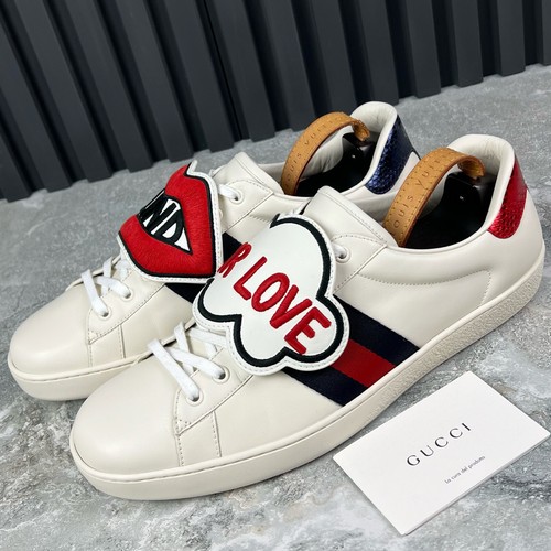 Gucci Ace Sneaker Blind For Love Patch Web Weiß Leder 12 G oder 12,5 US 46 EUR - Bild 1 von 24