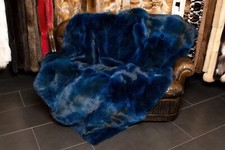 4360 Flauschige Echtpelz Rotfuchs Decke in Meeresblau Felldecke Pelzdecke Pelz