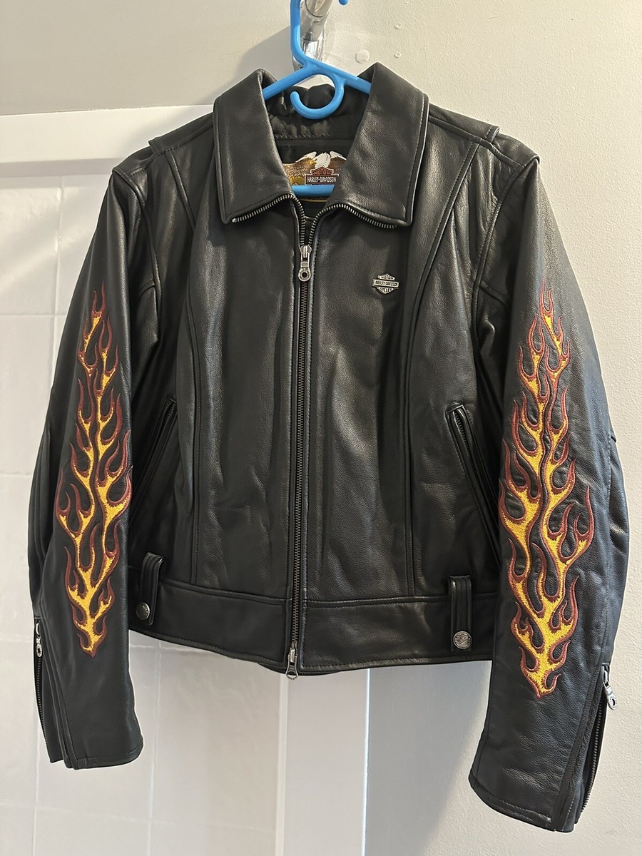 HARLEY-DAVIDSON フレイムスジャケットＭサイズ Women's Harley Davidson Embroidered Flames & Ride Free