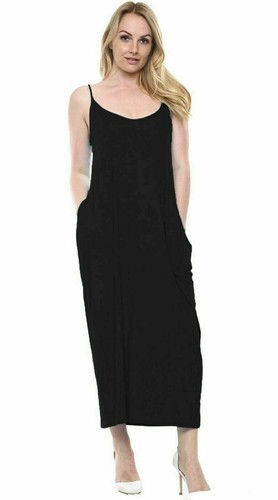 Women Sleeveless Strappy Long Loose Cami Maxi Pocket Summer Causal Dress 8/26 - Picture 2 of 9