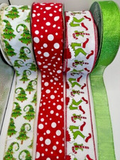 Christmas Grinch Lot of 4 Ribbon Rolls, 1.5   2.5  x 5 yd each, Wired Edge 20Yd