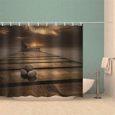 Wood Mosaic Gray Clouds 3D Shower Curtain Waterproof Fabric Bathroom Decoration