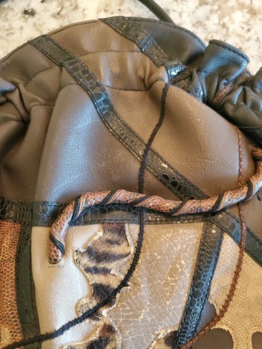 Sharif-style Vintage Women's Patchwork Brown Leather Reptile Purse Shoulder Bag - Picture 4 of 10