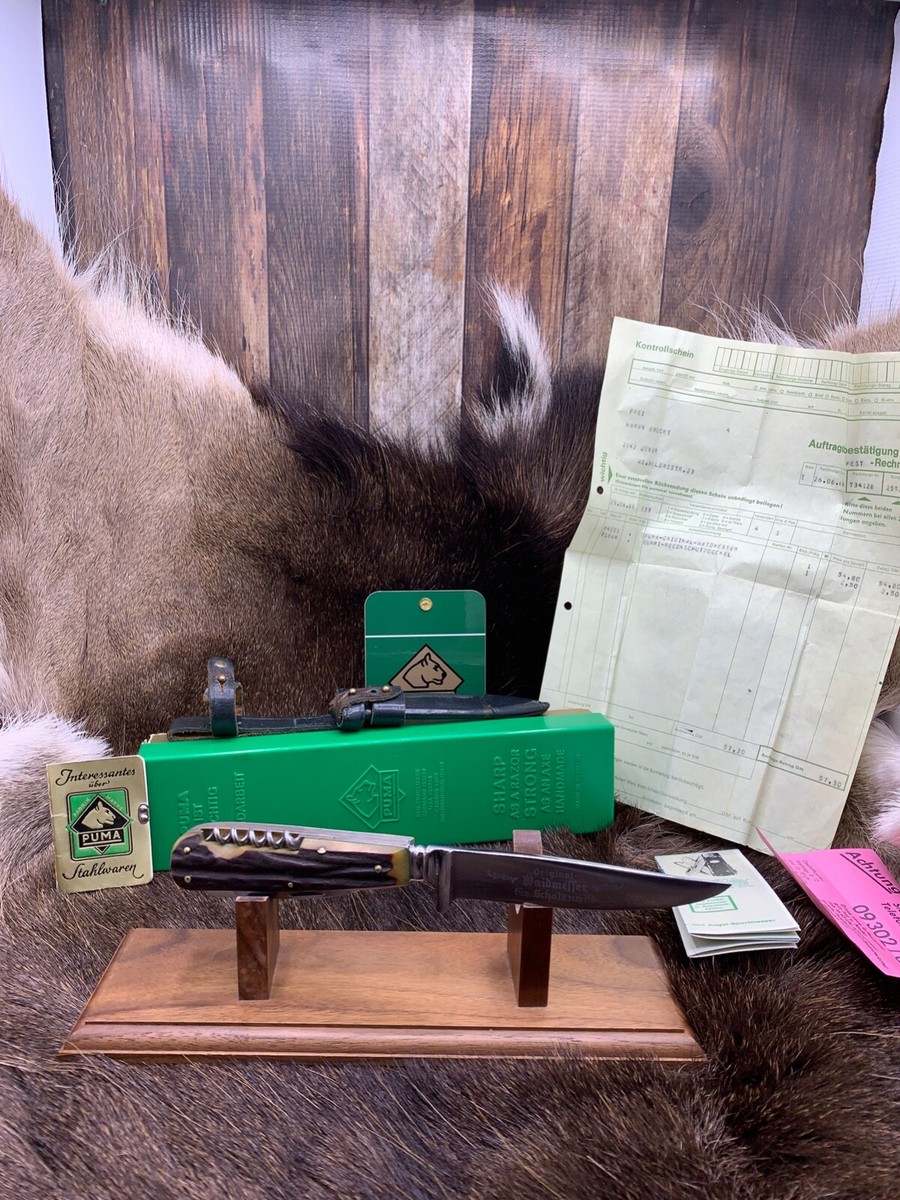 Pre 1964 Puma 3591 Waidmesser Knife Stag Handles Leather Sheath