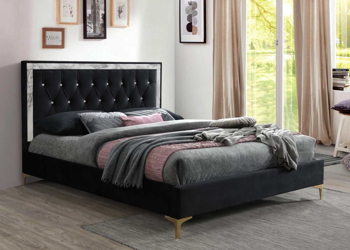 Stylish Black Color 1pc Queen Bed Fabric Upholstered Tufted