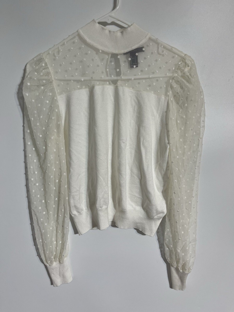 Forever 21 90s Y2K Top Small Mesh Embroidered Polka Dots Dainty