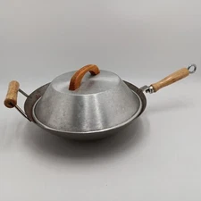 Wok Vintage 14 inch Atlas Metal Spinning Co. Wok With Lid