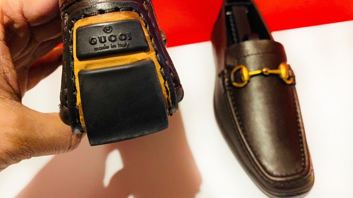 749.00 !! GUCCI ICONIC WOMEN BROWN LEATHER LOAFERS GOLD BITS SHOES