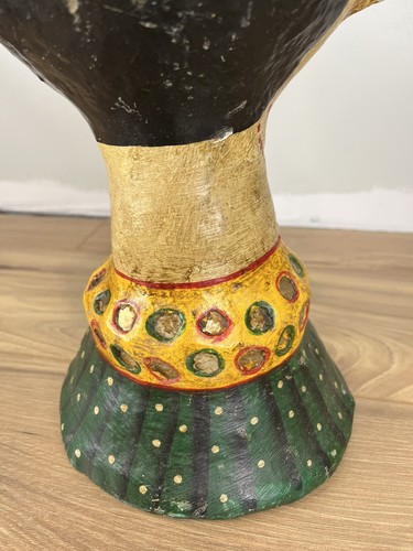 Vintage 2 Large India Papier Mache Paper Head Bust Sculpture Folk Art Rajasthani - Picture 8 of 24