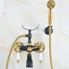 Black Gold Brass Clawfoot Bath Tub Faucet with Hand Shower Mixer Tap Wall Mount