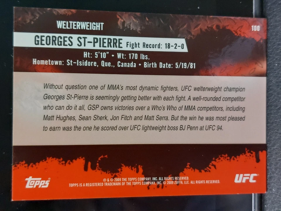 Georges St Pierre #100 2009 Topps UFC Round 2 Thick Gold Parallel - Image 2 of 2