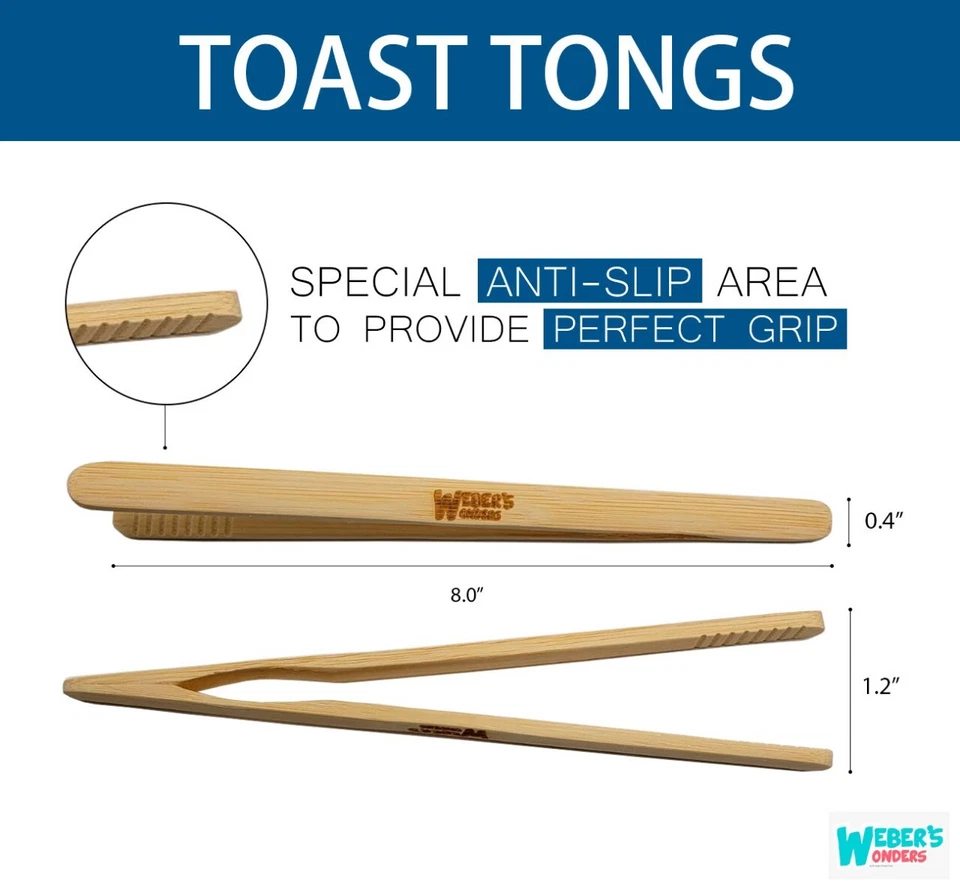 6 Pack Bamboo Toaster Tongs for Cooking - Kitchen Accessory - Bread Toast Bacon - Image 3 of 4