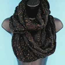 CC Boutique Infinity Scarf Black Acrylic Open Knit Colorful Flecks Neck Warmer