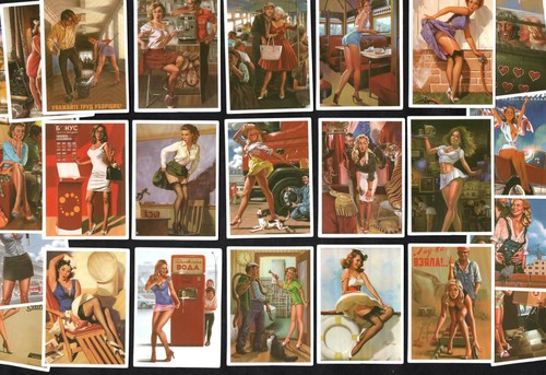 Sexy Ladies & Pin-Up Girls 24 Sticker Card Set Retro Stockings Suspenders Dress