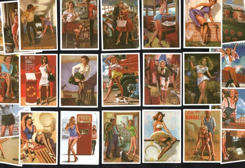 Sexy Ladies & Pin-Up Girls 24 Sticker Card Set Retro Stockings Suspenders Dress - Afbeelding 1 van 1