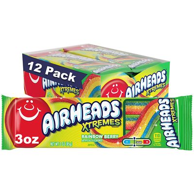 Airheads Xtremes Sweetly Sour Candy Belts 12 Pack Rainbow Berry 3oz