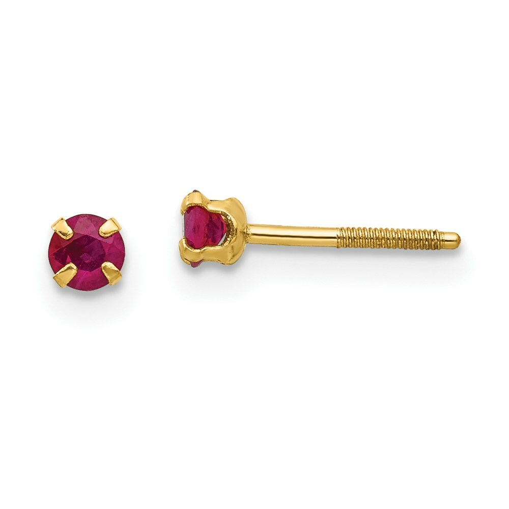 Серьги Madi K Kids из желтого золота 14 карат ограненный гвоздик с красным рубином диаметром 3 мм 6 мм 18190₽