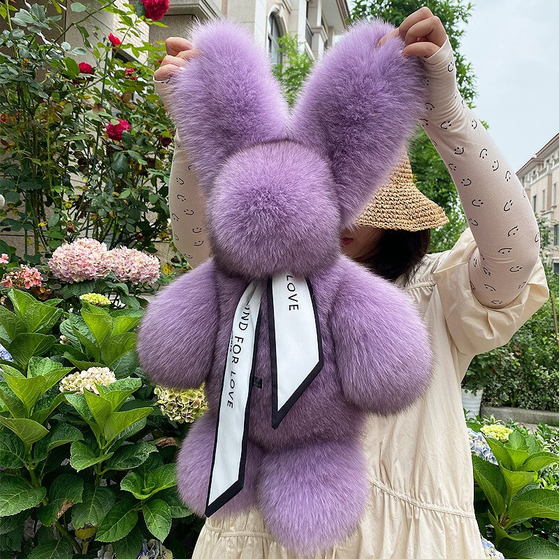 Luxury Real Whole Pelt Fox Fur Rabbit Cute Long Bunny Plush Doll