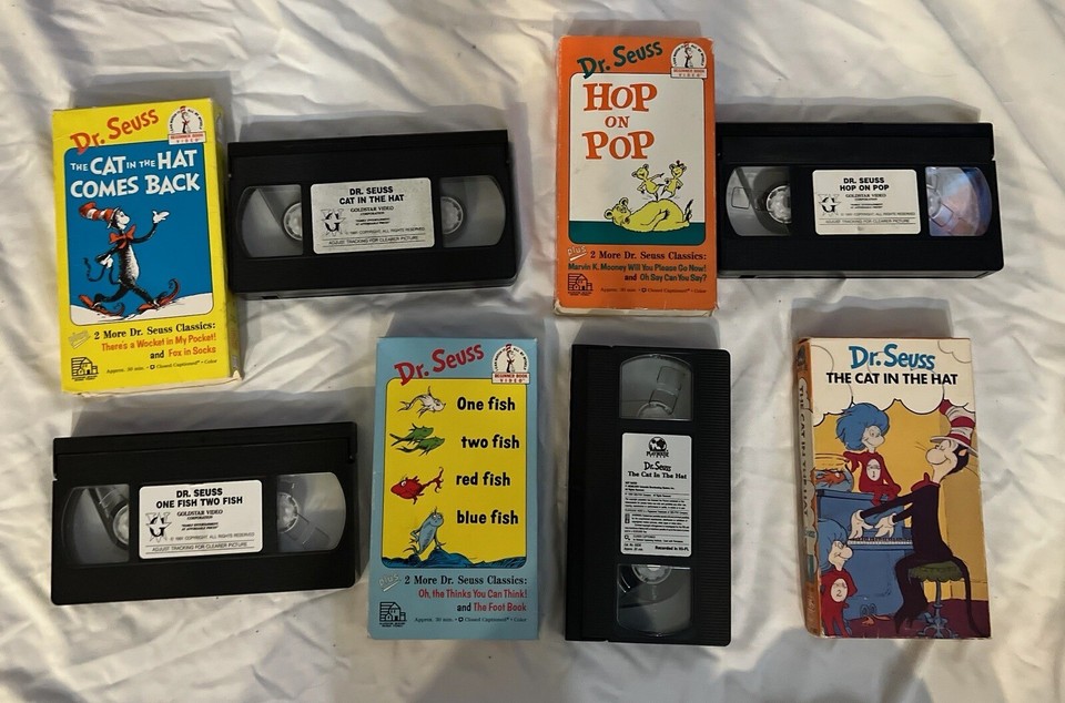 dr-seuss-8-vhs-3-book-lot-with-12-stories-hop-on-pop-lorax-cat-in