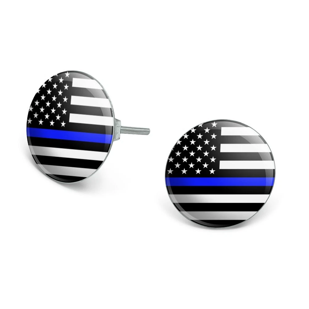 Thin blue cheap line earrings