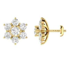 0.30 CT Round Moissanite Flower Stud Womens Earrings 14K Yellow Gold Plated