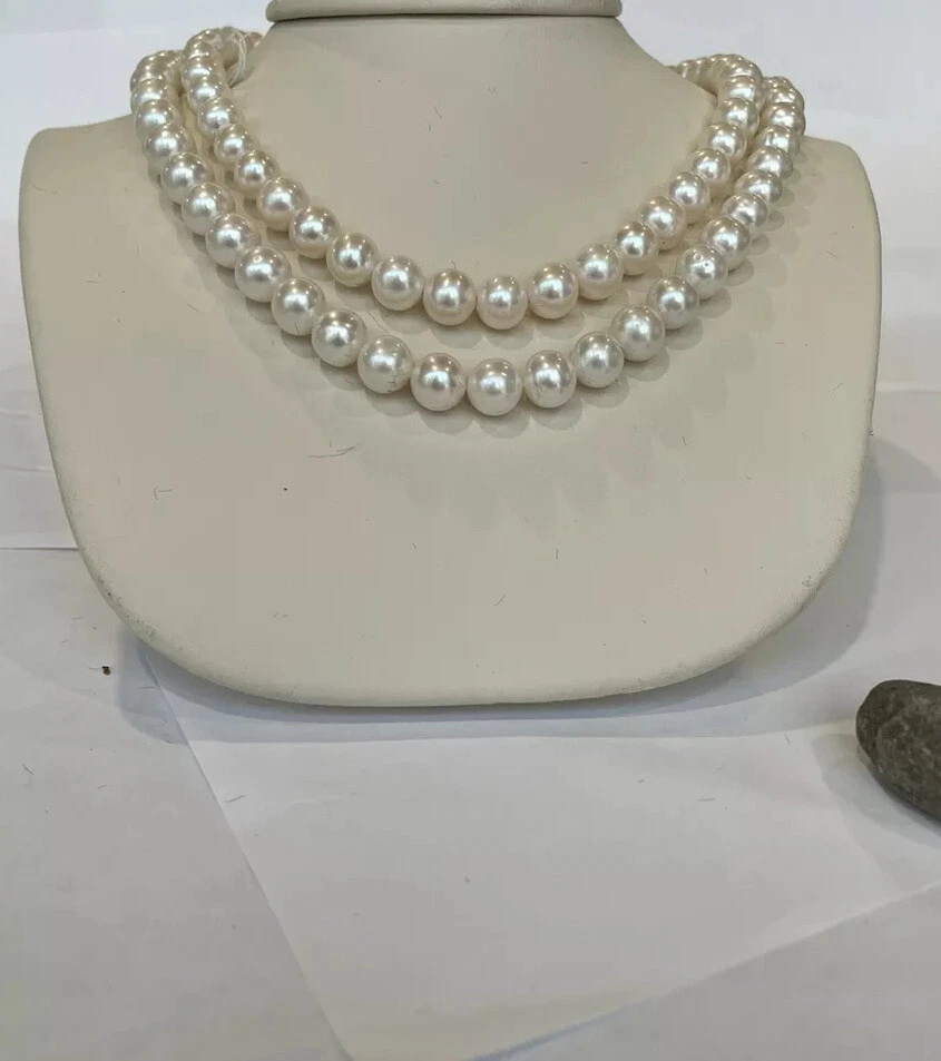 2 пряди 10 мм пресноводный жемчуг ожерелье, 34 «длиной или две вложенные пряди - Изображение 2 из 4