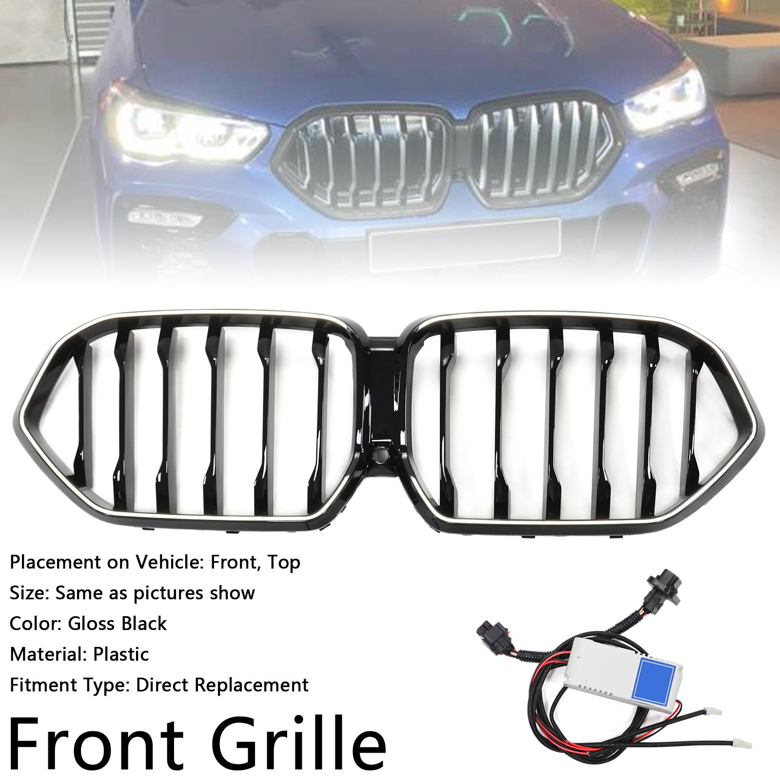 Black Front Bumper Grille Grill Fit BMW X6 G06 M50i 2020-2022 W/Camera Hole PA
