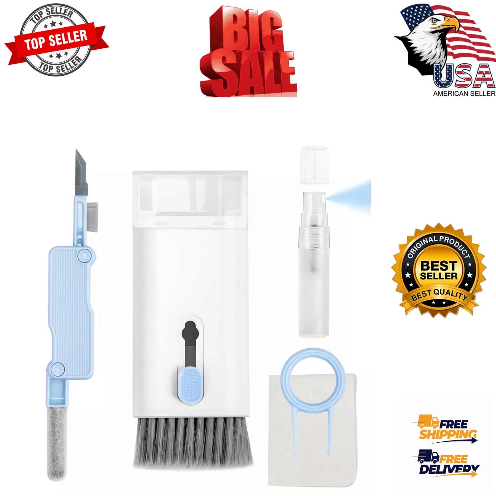 7 in 1 Electronics Keyboard Cleaning Brush Tools Cleaner Keycap Puller Kit Blue